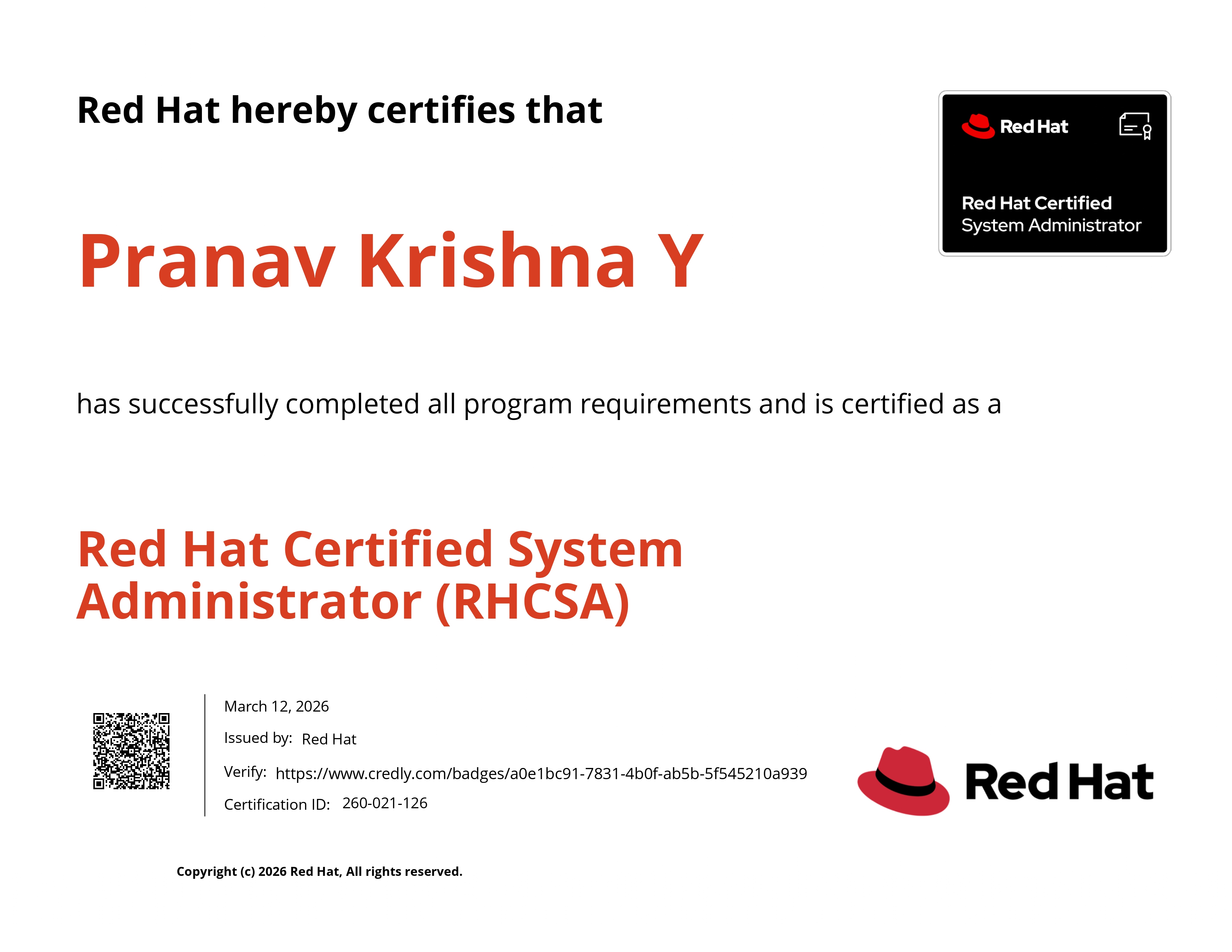 RHCSA Certficate